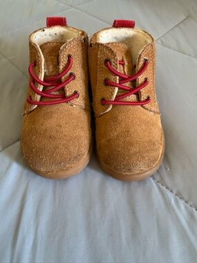 UGG Tan Suede Baby Walker Boots with Red Laces